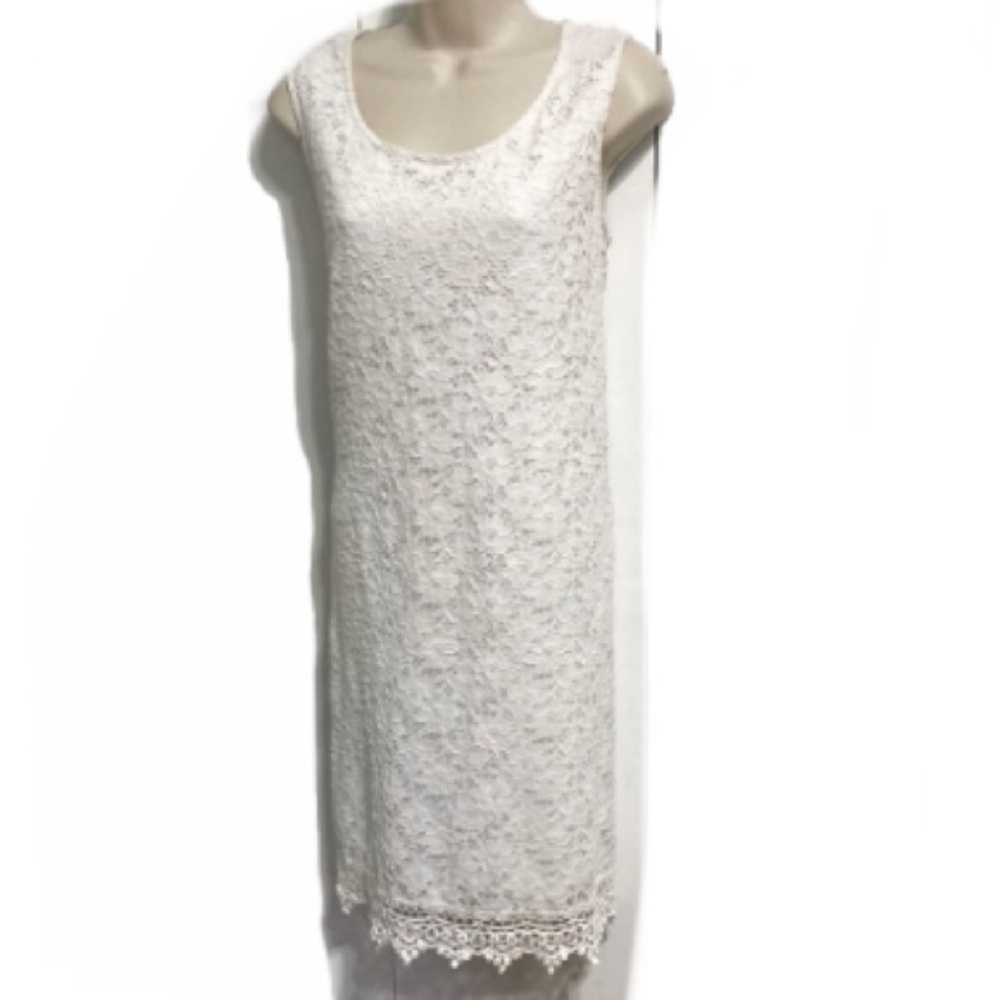 ALFANI All Lace White Sleeveless Round Neck Slip Shift Dress Womens Size Large